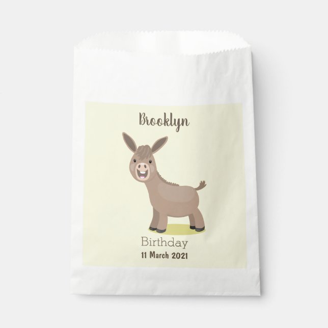 Cute happy miniature donkey cartoon illustration favour bags (Front)