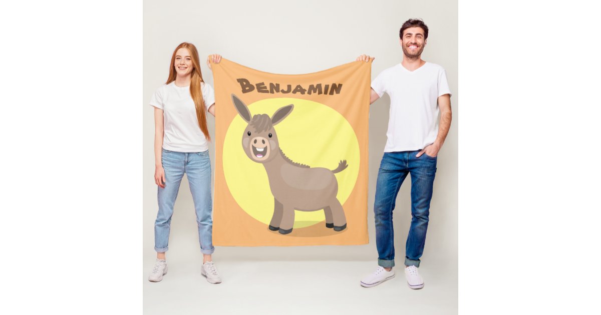 Cute happy miniature donkey cartoon illustration fleece blanket Zazzle