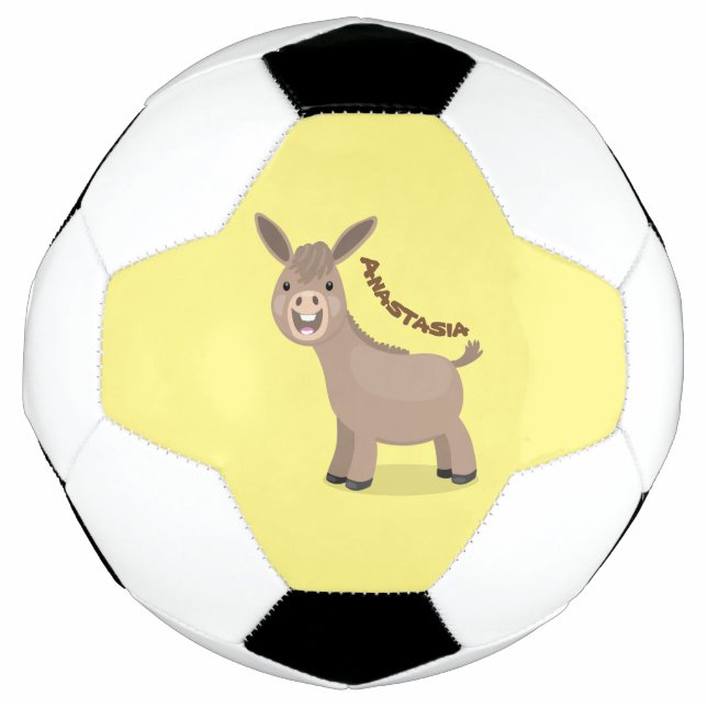 Cute happy miniature donkey cartoon illustration football (Front)