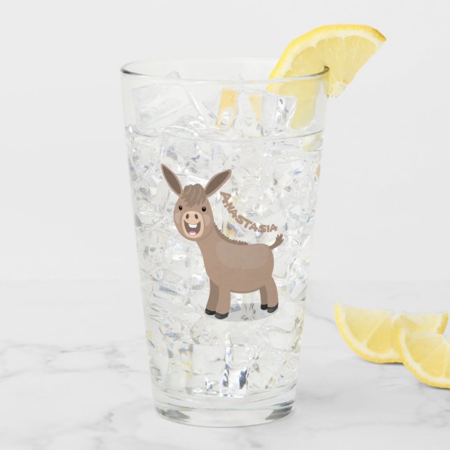 Cute happy miniature donkey cartoon illustration glass (Back Ice)