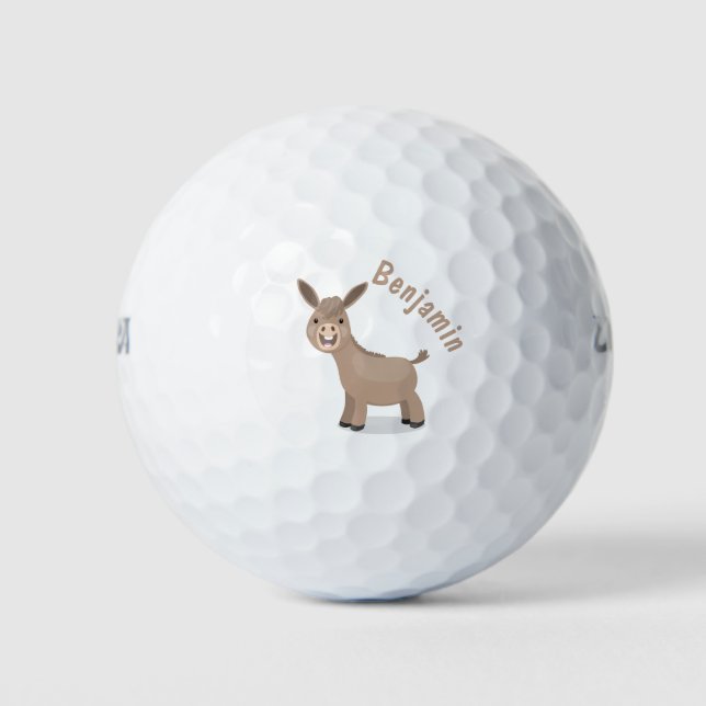 Cute happy miniature donkey cartoon illustration golf balls (Front)