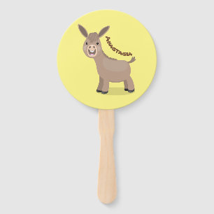 Cute happy miniature donkey cartoon illustration hand fan