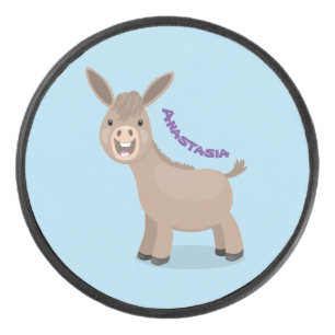 Cute happy miniature donkey cartoon illustration hockey puck