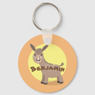 Cute happy miniature donkey cartoon illustration key ring