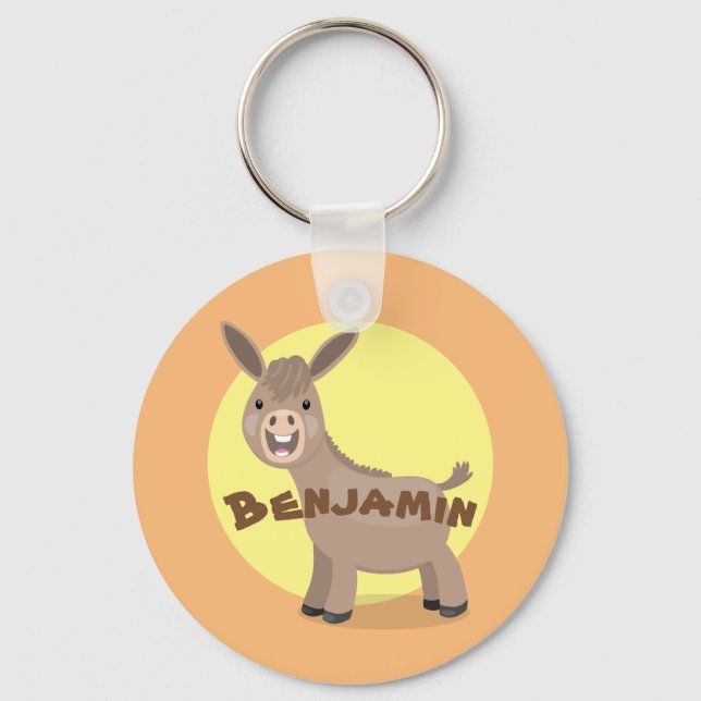 Cute happy miniature donkey cartoon illustration key ring (Front)