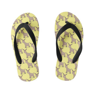 Cute happy miniature donkey cartoon illustration kid's flip flops