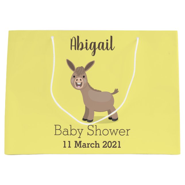 Cute happy miniature donkey cartoon illustration large gift bag (Front)