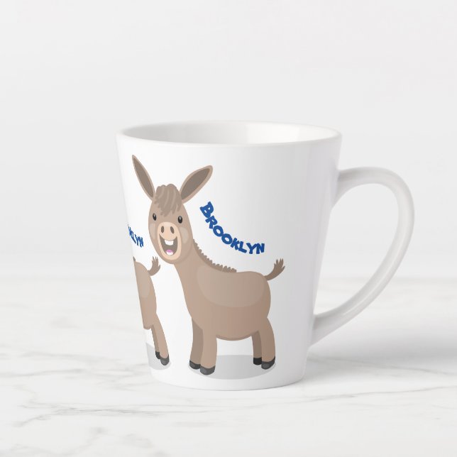 Cute happy miniature donkey cartoon illustration latte mug (Right)