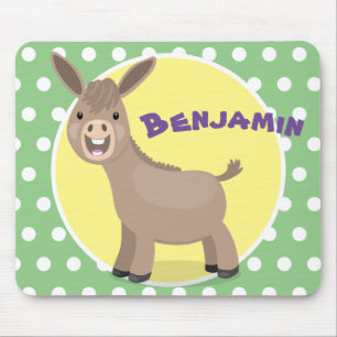 Cute happy miniature donkey cartoon illustration mouse mat