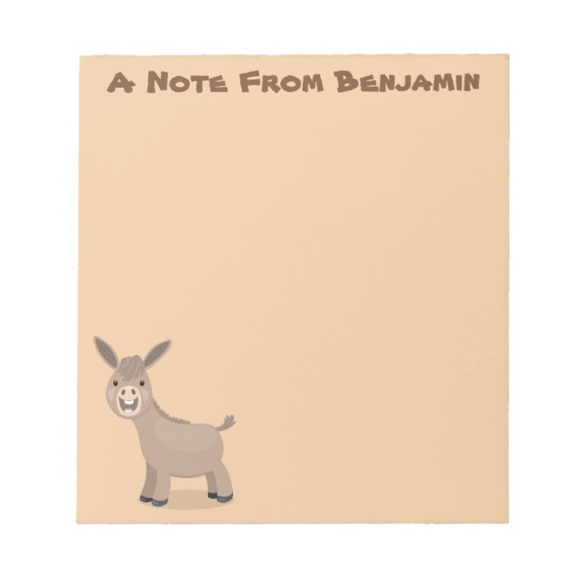 Cute happy miniature donkey cartoon illustration notepad (Front)