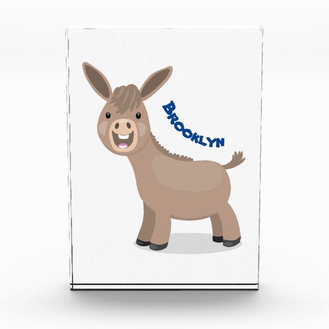 Cute happy miniature donkey cartoon illustration photo block (Front)