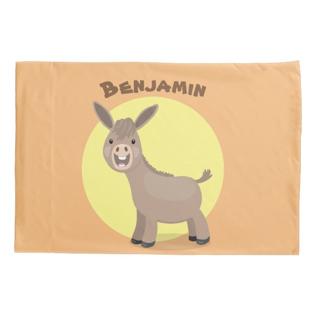 Cute happy miniature donkey cartoon illustration pillowcase (Back)