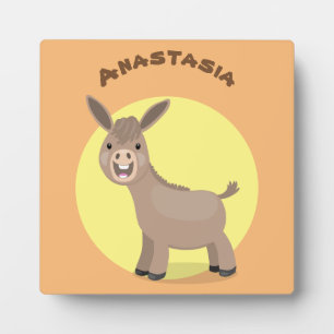 Cute happy miniature donkey cartoon illustration plaque
