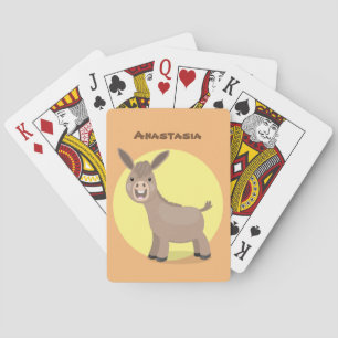Cute happy miniature donkey cartoon illustration playing cards