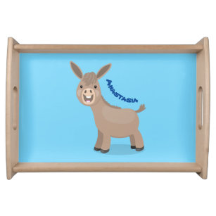 Cute happy miniature donkey cartoon illustration serving tray