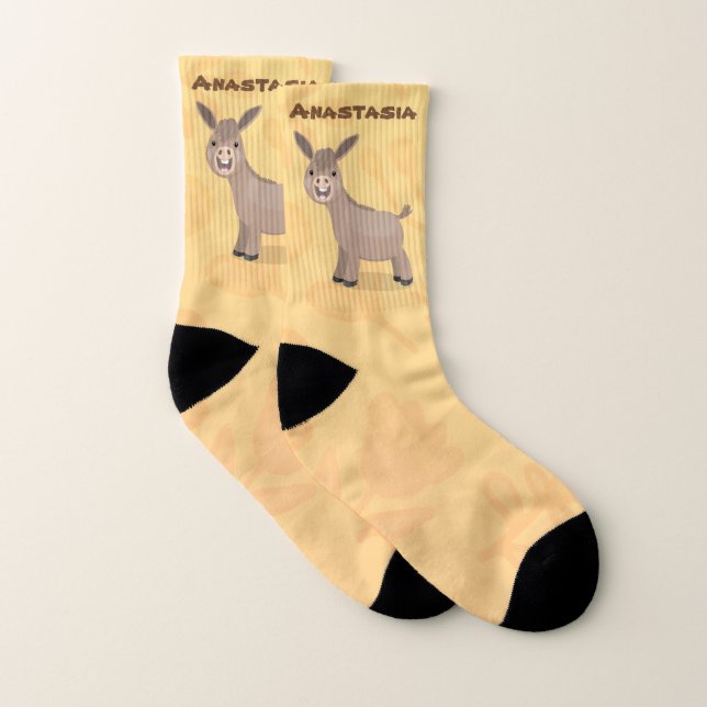 Cute happy miniature donkey cartoon illustration socks (Pair)