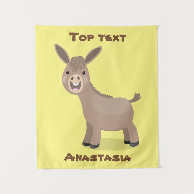 Cute happy miniature donkey cartoon illustration  tapestry (Front)