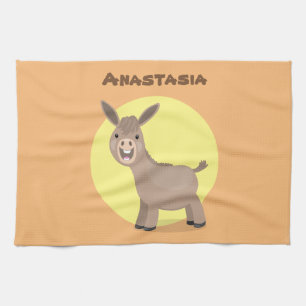 Cute happy miniature donkey cartoon illustration tea towel