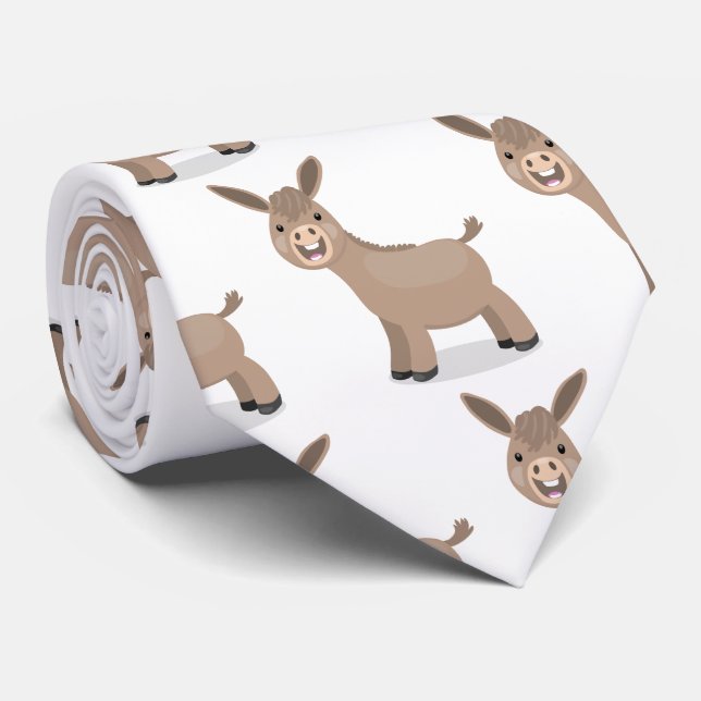 Cute happy miniature donkey cartoon illustration tie (Rolled)
