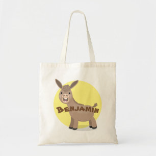 Cute happy miniature donkey cartoon illustration tote bag