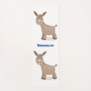 Cute happy miniature donkey cartoon illustration yoga mat