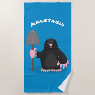 Cute happy mole cartoon illustration beach towel