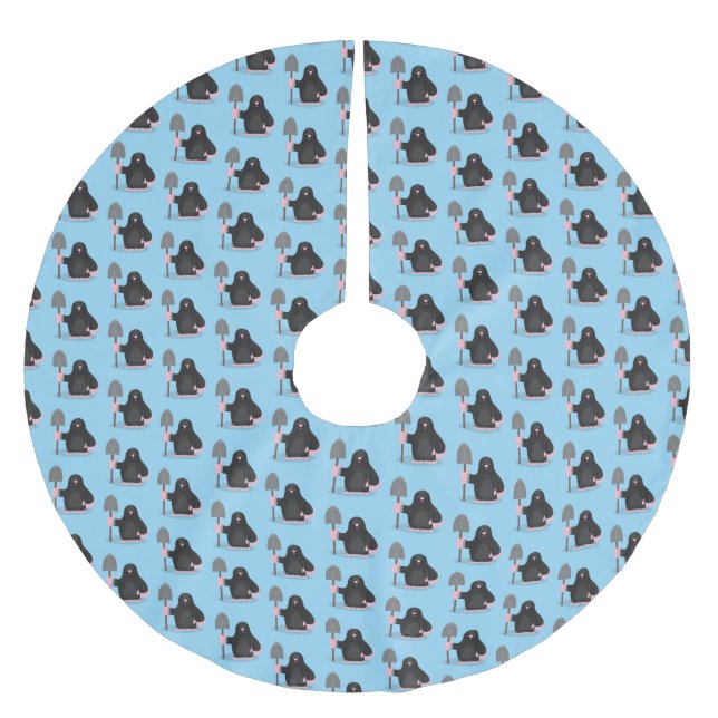 Cute happy mole cartoon illustration brushed polyester tree skirt (Front)