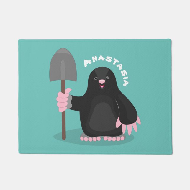 Cute happy mole cartoon illustration doormat (Front)
