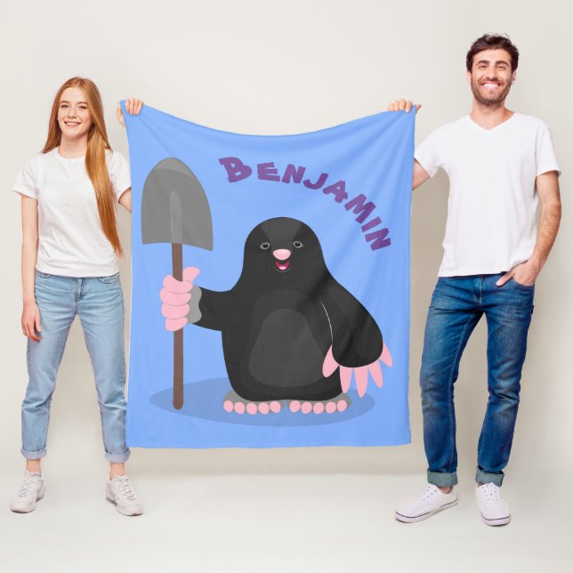 Cute happy mole cartoon illustration fleece blanket (In Situ)
