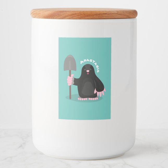 Cute happy mole cartoon illustration food label (Front)