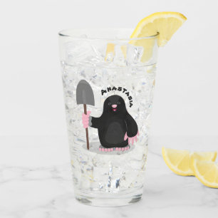 Cute happy mole cartoon illustration glass