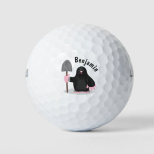 Cute happy mole cartoon illustration golf balls