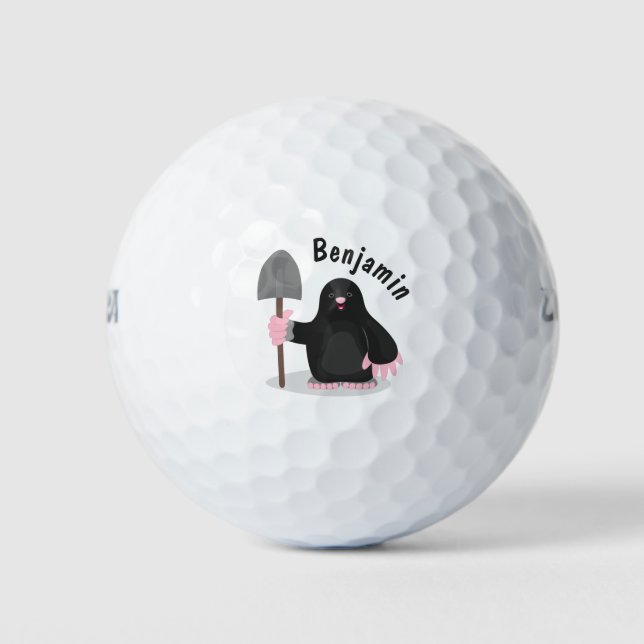 Cute happy mole cartoon illustration golf balls (Front)