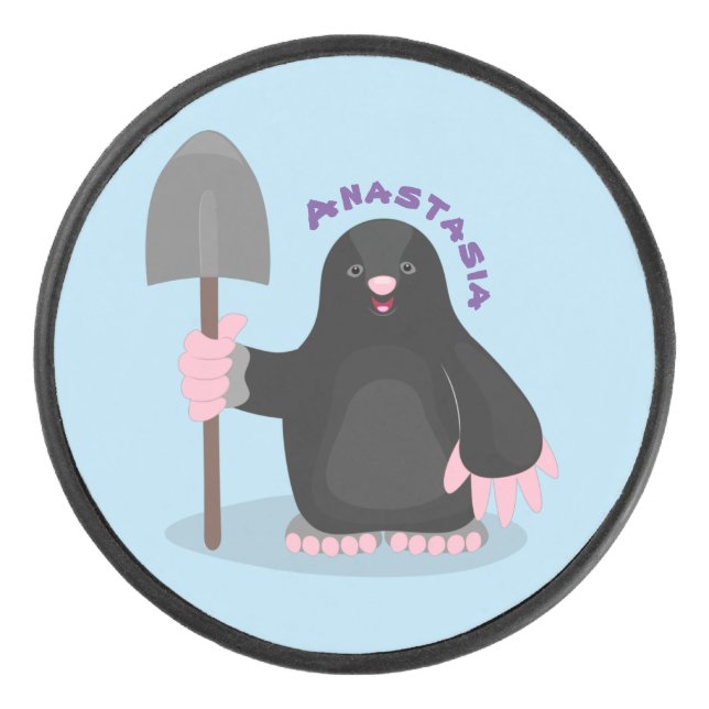 Cute happy mole cartoon illustration hockey puck (Front)