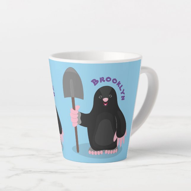 Cute happy mole cartoon illustration latte mug (Right Angle)