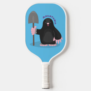 Cute happy mole cartoon illustration pickleball paddle