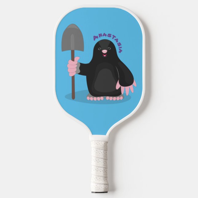 Cute happy mole cartoon illustration  pickleball paddle (Front)