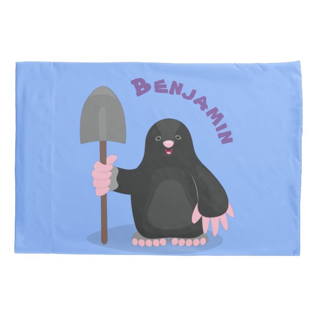 Cute happy mole cartoon illustration pillowcase (Back)