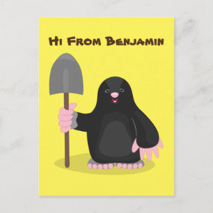 Cute happy mole cartoon illustration postcard
