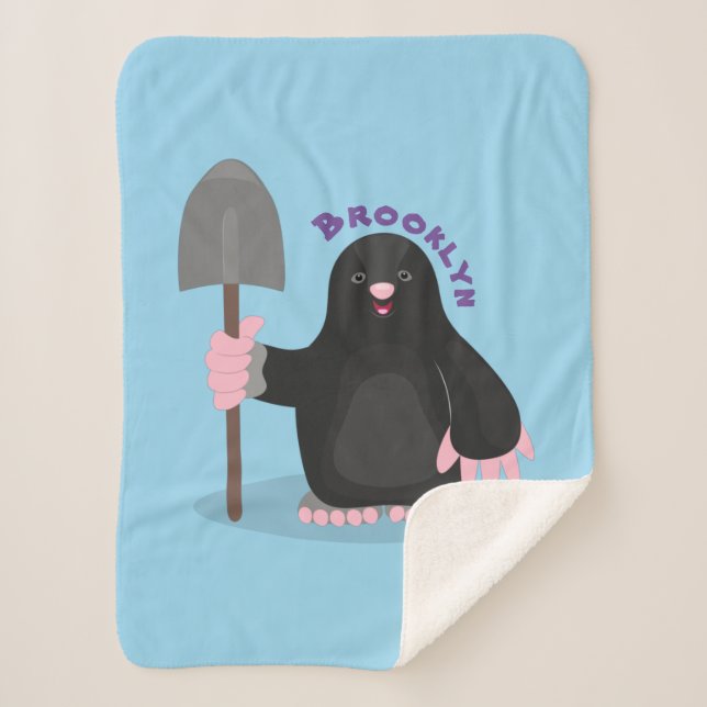 Cute happy mole cartoon illustration sherpa blanket (Front)