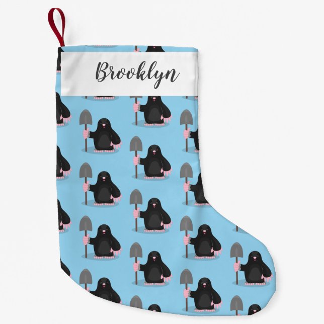 Cute happy mole cartoon illustration small christmas stocking (Front)