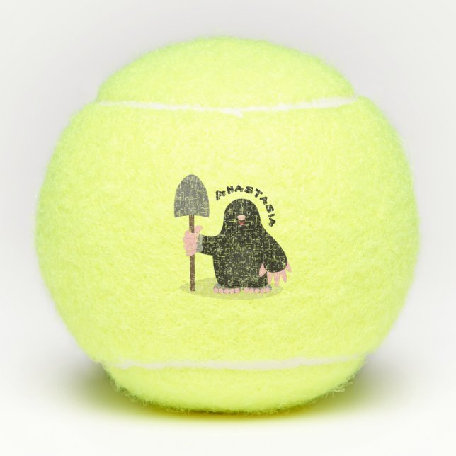 Cute happy mole cartoon illustration tennis balls (Front)