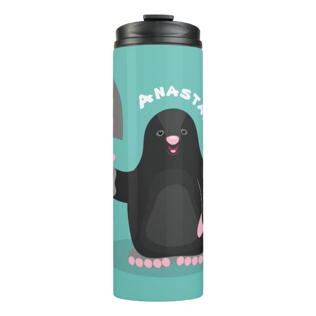 Cute happy mole cartoon illustration thermal tumbler (Front)