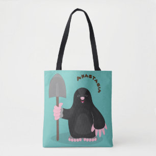 Cute happy mole cartoon illustration tote bag