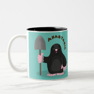 Cute happy mole cartoon illustration Two-Tone coffee mug