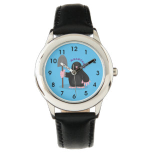 Cute happy mole cartoon illustration watch