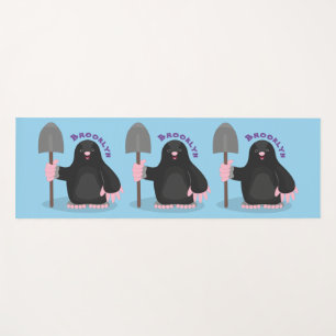 Cute happy mole cartoon illustration yoga mat