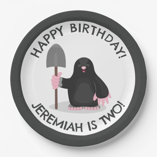 Cute happy mole personalised cartoon birthday paper plate (Front)