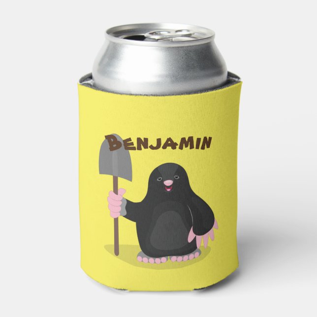Cute happy mole with shovel cartoon can cooler (Can Front)