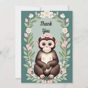 Cute Happy Monkey Flat Thank You Card
